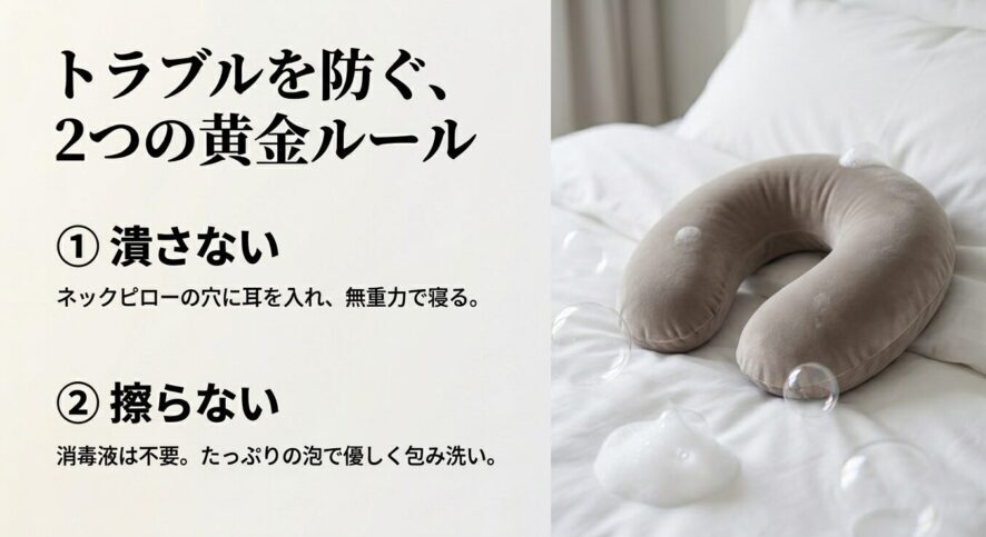 ネックピローを活用した潰さない寝方と、泡で優しく洗う擦らないピアスケアのルール