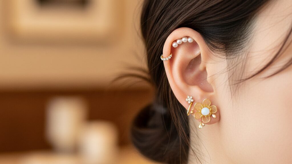 かわいい軟骨ピアスのコーデと配置