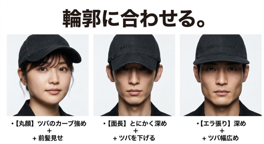 丸顔、面長、ベース型など顔型別のバレンシアガキャップ被り方最適解