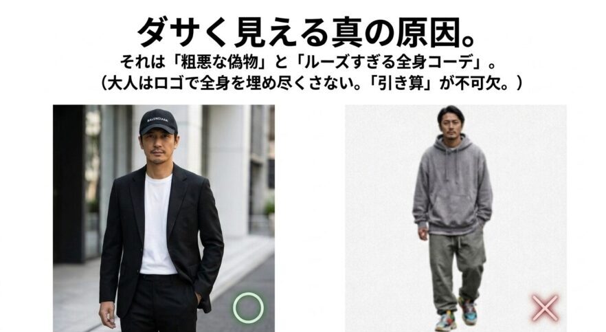 バレンシアガキャップがダサく見える真の原因は「粗悪な偽物」と「ルーズすぎる全身コーデ」