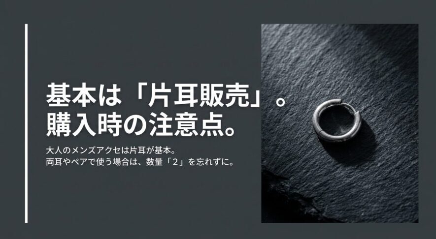基本は「片耳販売」。購入時の注意点。大人のメンズアクセは片耳が基本のため、両耳やペアで使う場合は、数量「2」を忘れずに