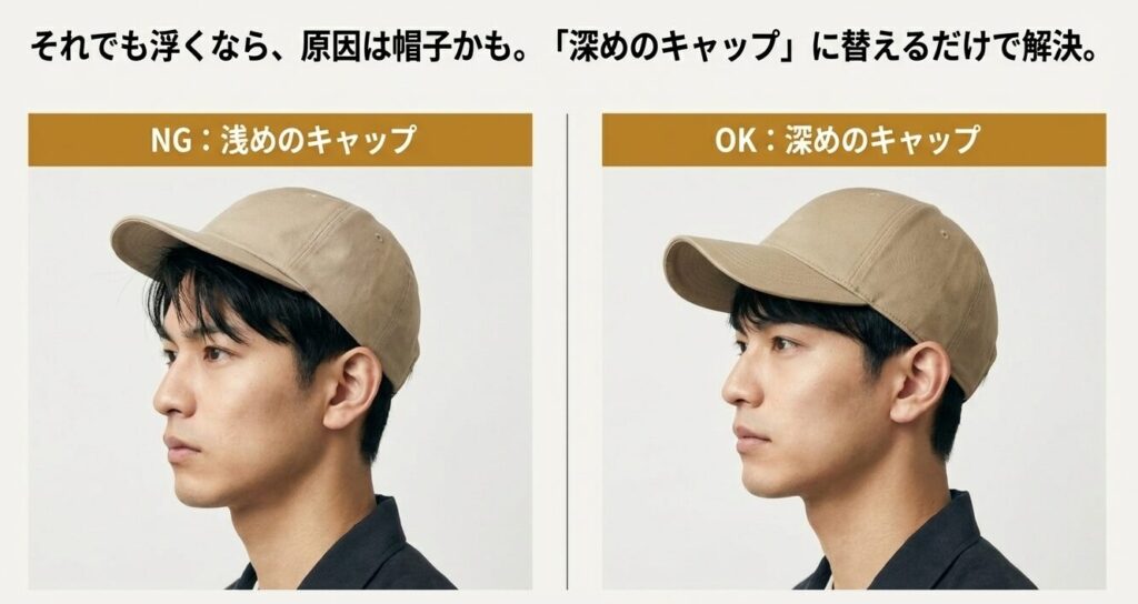 浅いキャップと深めのキャップの比較