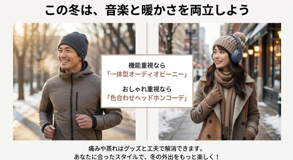 一体型オーディオビーニーとヘッドホンコーデの使い分けポイントまとめ