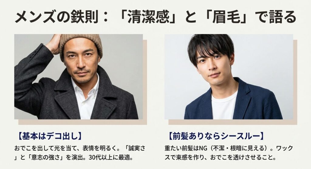 メンズニット帽の鉄則は清潔感と眉毛を見せるデコ出しスタイル