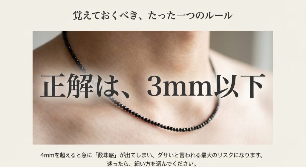 メンズのブラックスピネルネックレスは3mm以下が正解というサイズ選びのルール