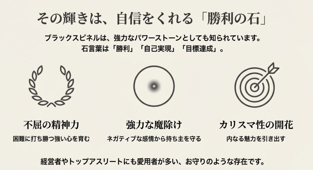 勝利・自己実現・魔除けを意味するブラックスピネルのパワーストーン効果
