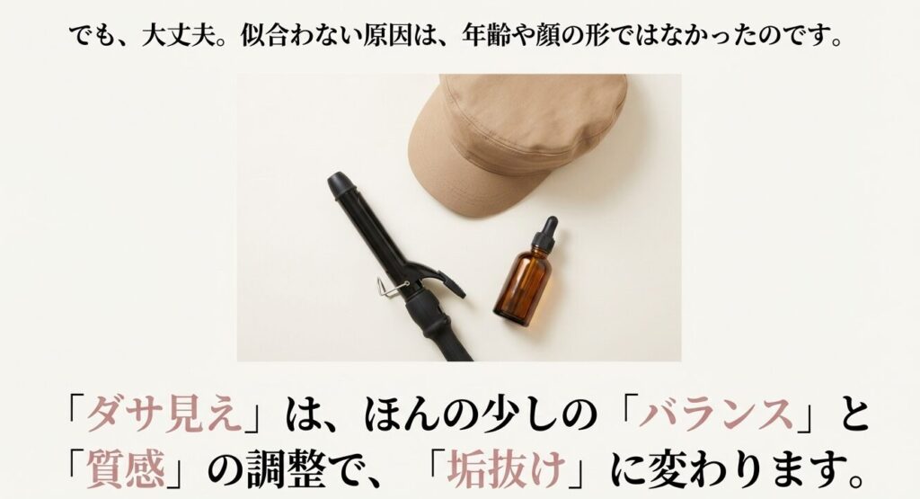 キャップの垢抜けに必要なヘアアイロンとヘアオイル