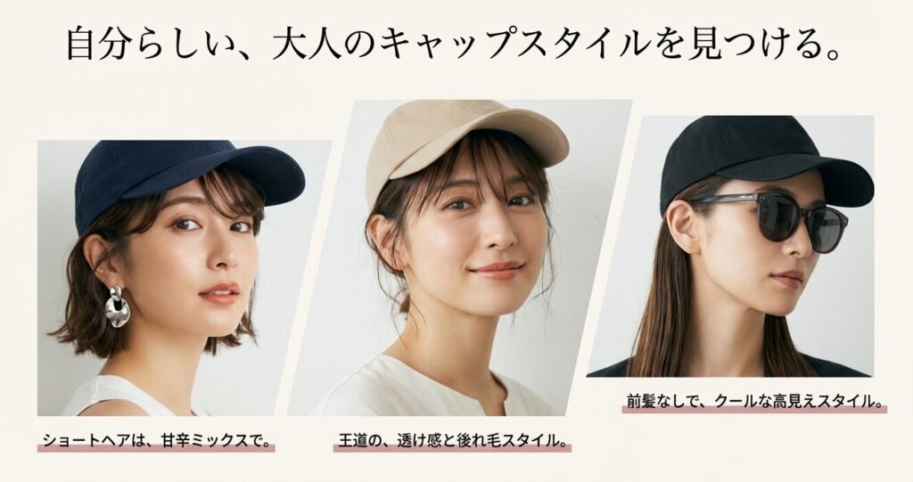 キャップに似合う前髪なしスタイルやショートヘアのアレンジ