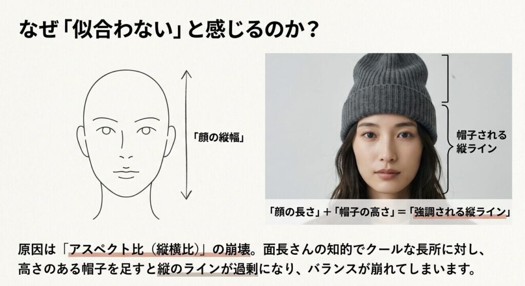 ニット帽で顔が長く見える原因となる縦ライン強調とアスペクト比の崩壊メカニズム