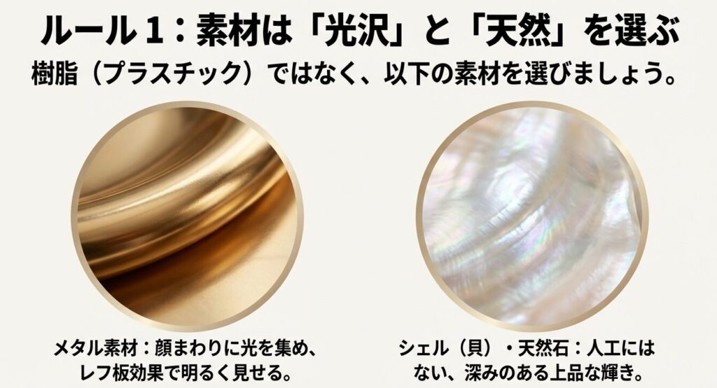 高見えする素材選びのルール・メタル素材と天然石シェルの質感比較