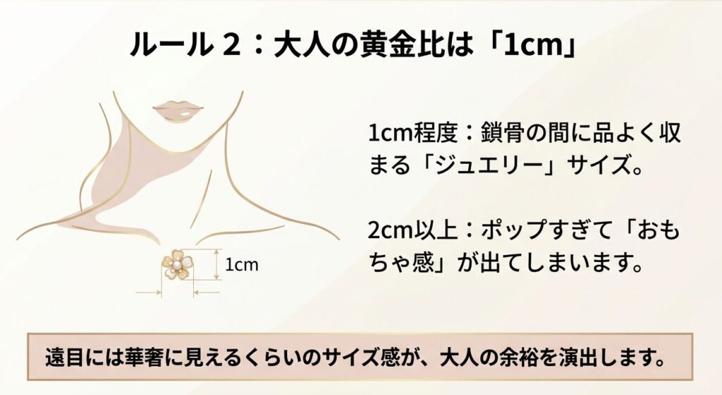 大人のネックレス選びの黄金比は1cm・鎖骨に収まるジュエリーサイズ