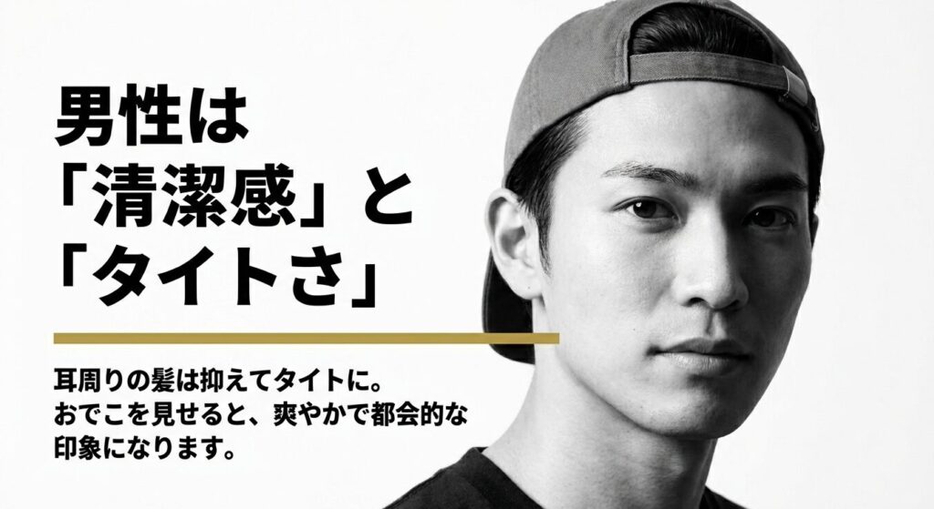 男性のキャップスタイルに必要な、耳周りのタイトさと爽やかな清潔感の出し方