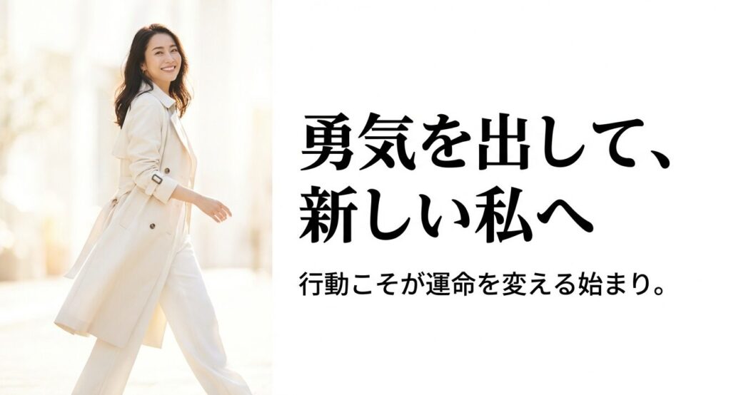 勇気を出して行動することこそが運命を変える始まりであることを伝えるメッセージスライド