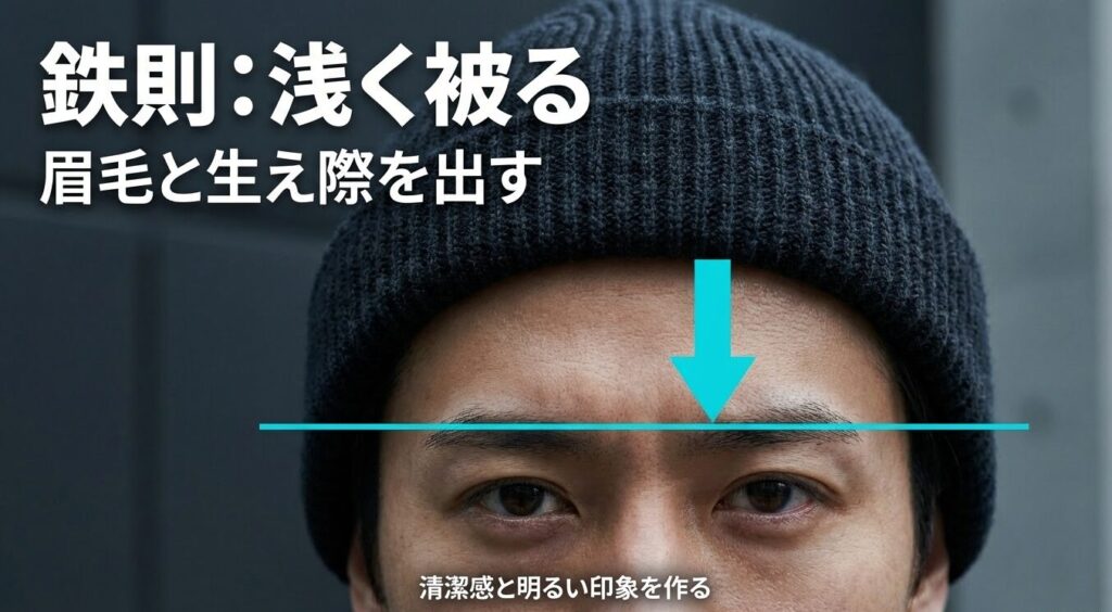 短髪やベリーショートは浅め被りで清潔感を出す