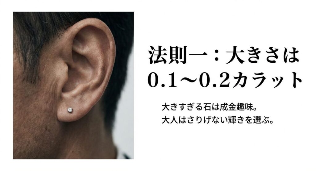 法則一：大きさは0.1〜0.2カラット。大きすぎる石は成金趣味になるため、大人はさりげない輝きを選ぶ。