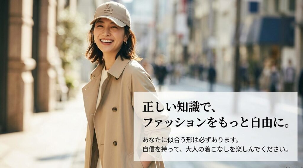 正しい知識で、ファッションをもっと自由に。似合う形は必ずあり、自信を持って楽しんでほしいというメッセージ