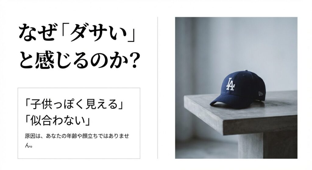 なぜダサいと感じるのか？「子供っぽく見える」「似合わない」原因は年齢や顔立ちではないと解説するスライド