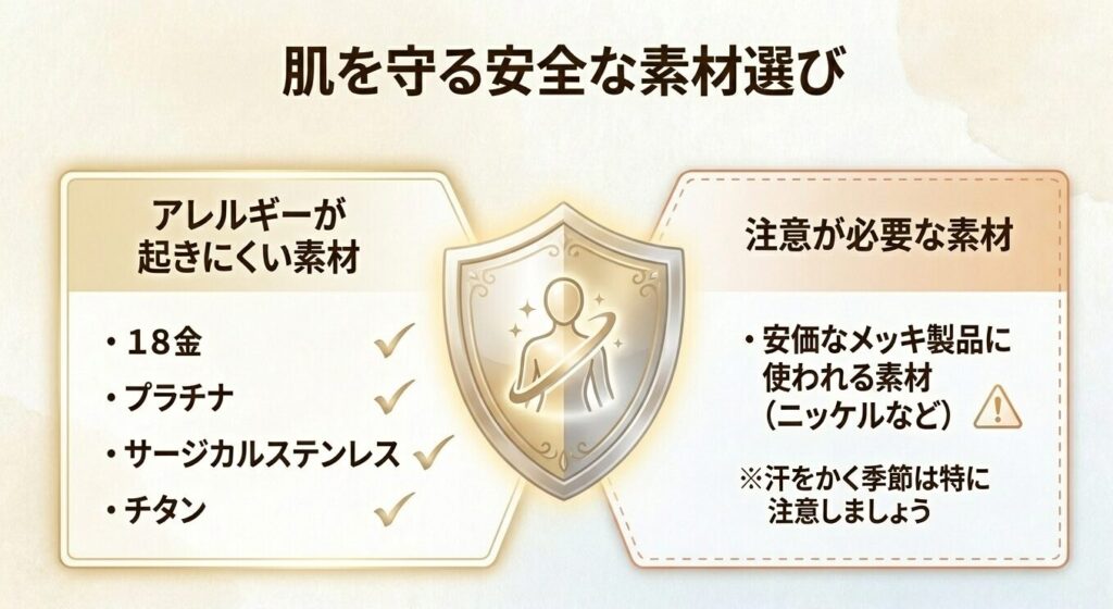 金属アレルギーが起きにくい安全なネックレスの素材一覧