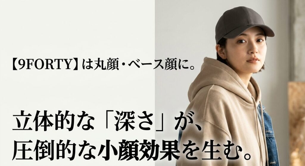 9FORTYは丸顔・ベース顔の骨格におすすめ。立体的な「深さ」が、圧倒的な小顔効果を生む。