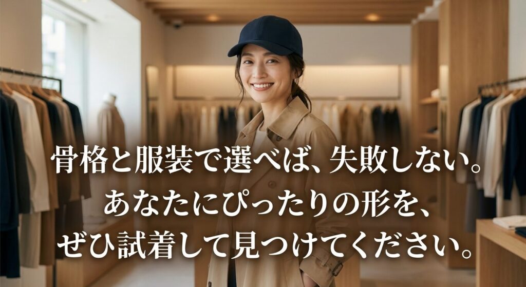 骨格と服装で選べば、失敗しない。あなたにぴったりの形を、ぜひ試着して見つけてください。