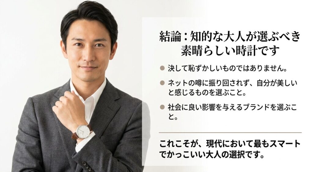 ノードグリーンを着用して微笑む男性と知的な大人の選択というメッセージ