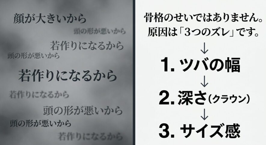キャップが似合わない原因であるツバの幅・深さ・サイズ感の3つのズレ
