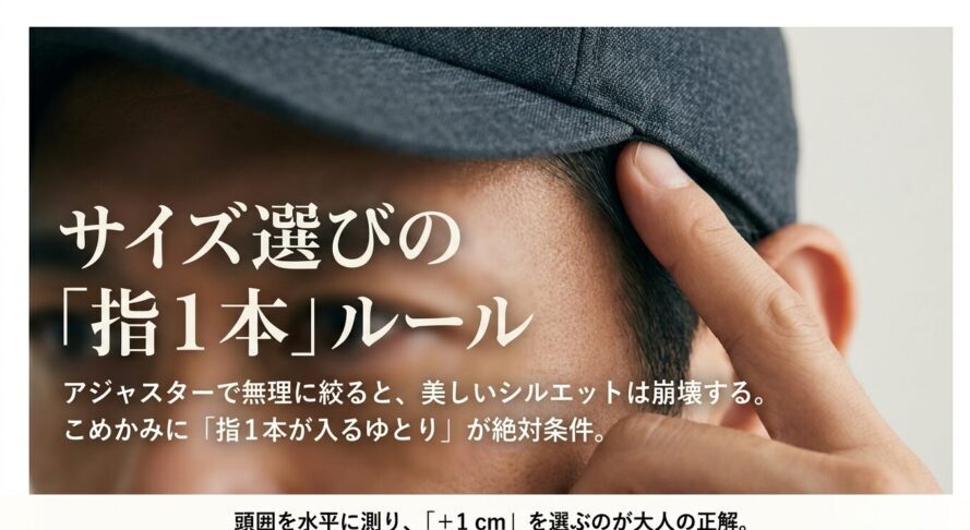 こめかみに指1本が入るキャップの正しいサイズ選びとゆとりの基準