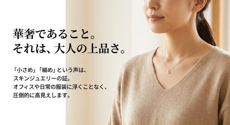 小さめや細めというサイズ感はオフィスや日常に馴染み圧倒的に高見えするスキンジュエリーの証