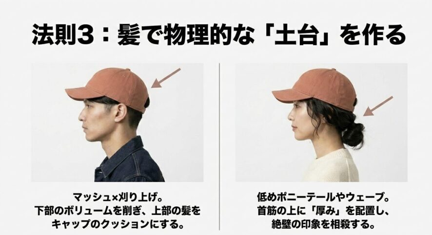 マッシュ×刈り上げや低めポニーテールで作る物理的な髪の土台