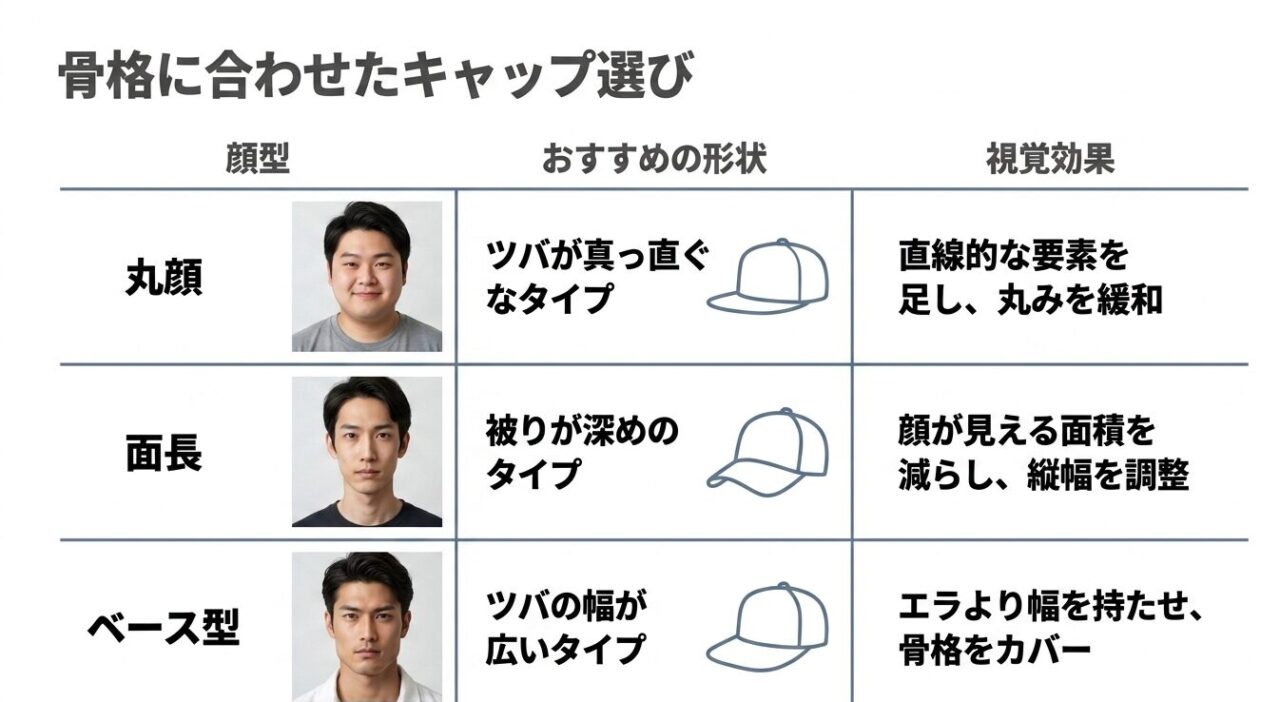 丸顔や面長など骨格・輪郭に合わせたメンズキャップの選び方