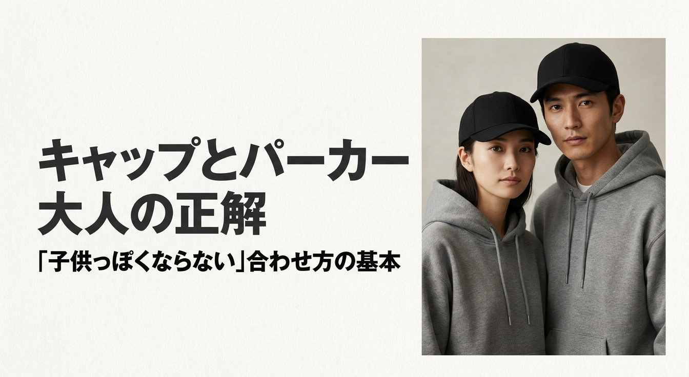 キャップとグレーパーカーを合わせた男女の大人カジュアルコーデ