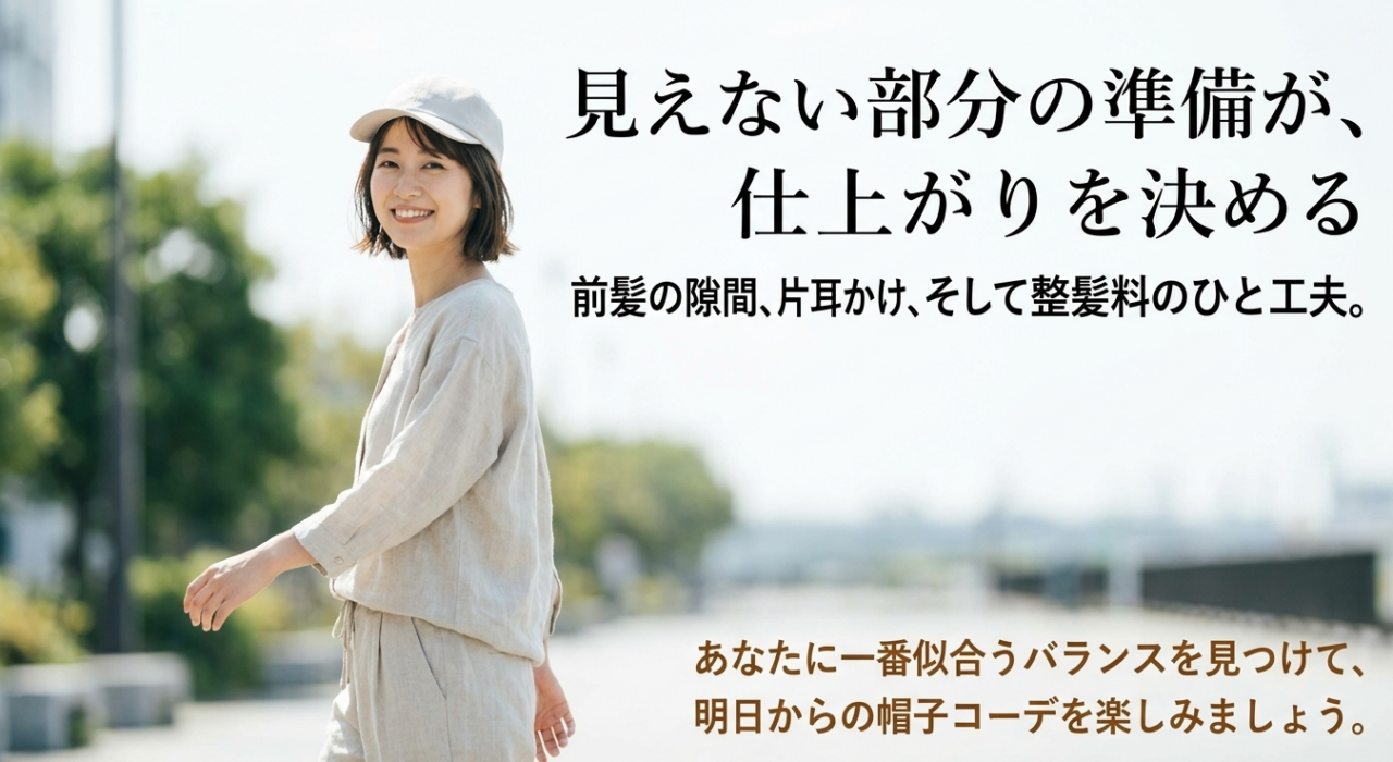 見えない部分の準備が、仕上がりを決める。前髪の隙間、片耳かけ、整髪料のひと工夫で一番似合うバランスを見つけましょう