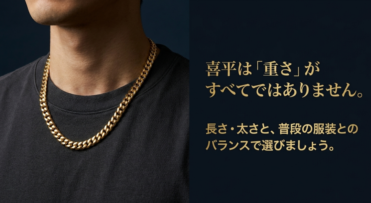 同じ20gの24金喜平ネックレスでも長さによって見た目の太さが変わる比較