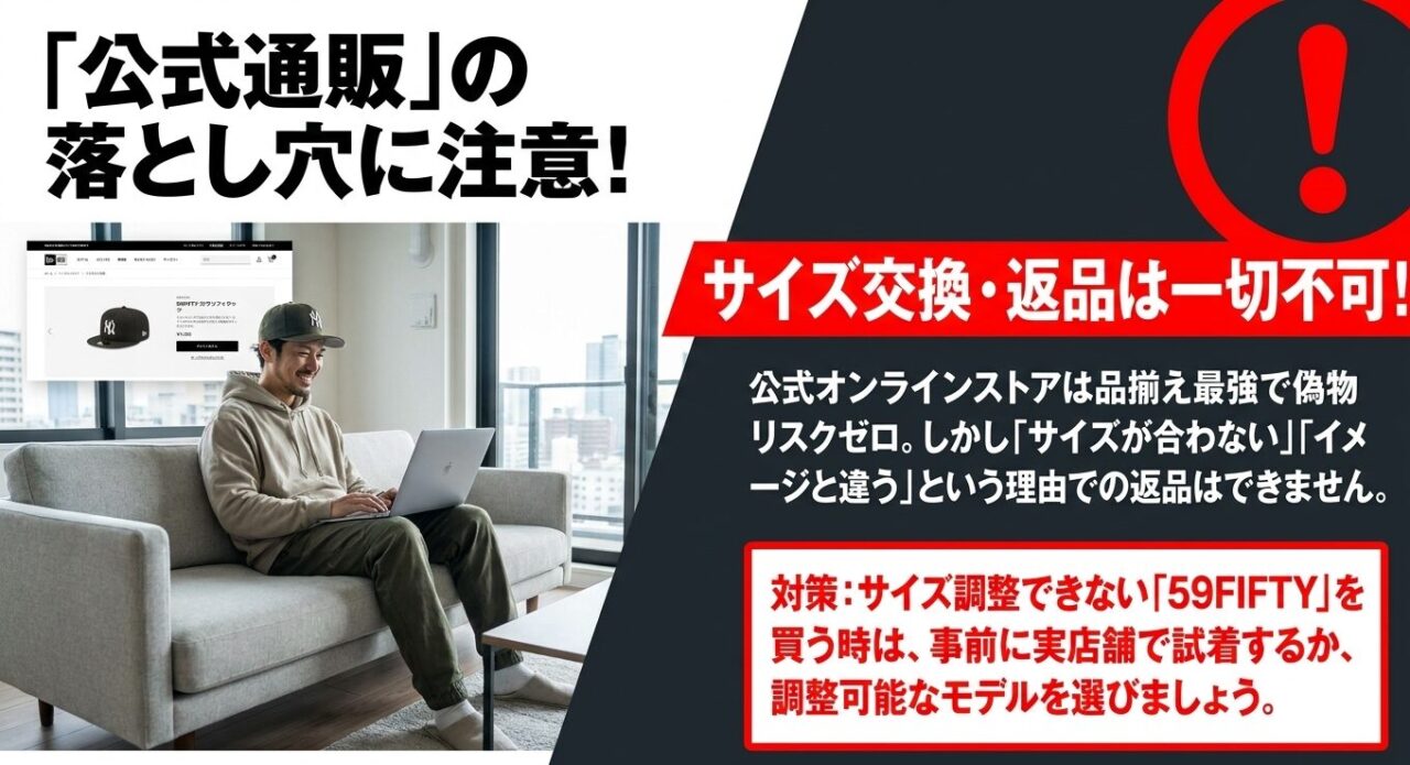 公式オンラインストアは品揃え最強で偽物リスクゼロだが、サイズが合わないなどの理由での返品交換は一切不可なので注意が必要