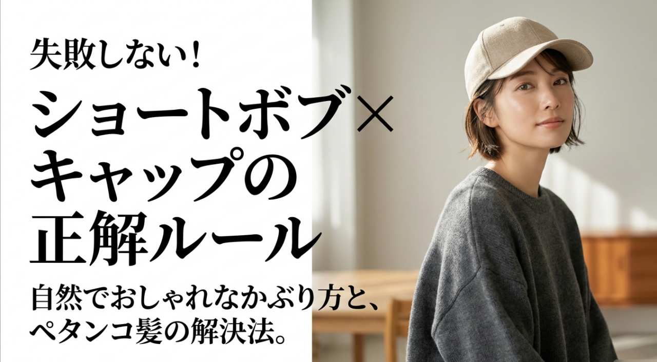 失敗しない！ショートボブ×キャップの正解ルール。自然でおしゃれなかぶり方と、ペタンコ髪の解決法